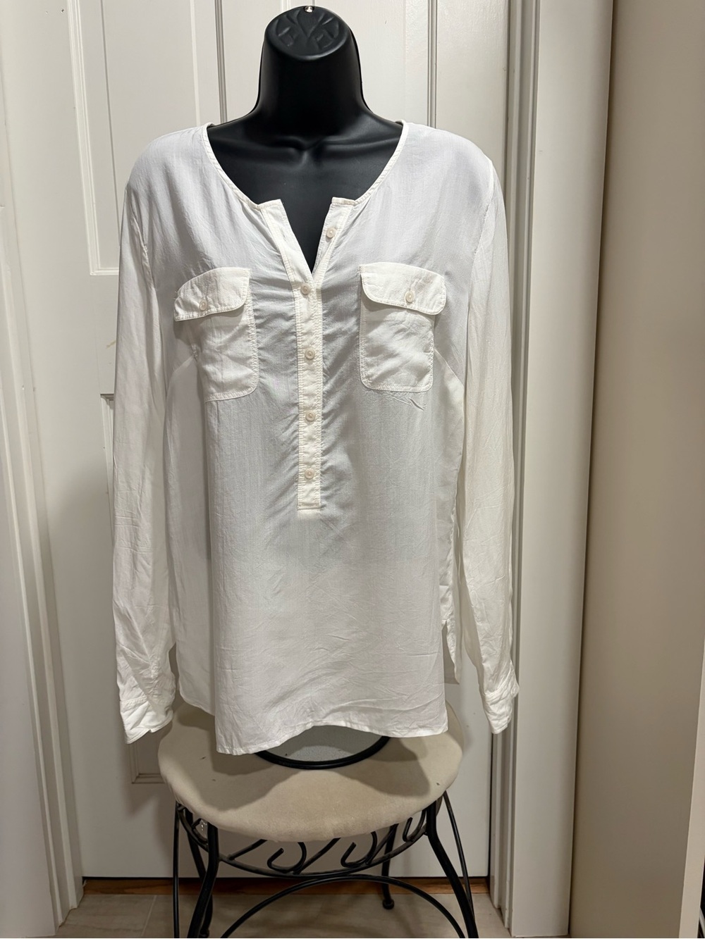 White Long-Sleeve Shirt with Chest Pockets